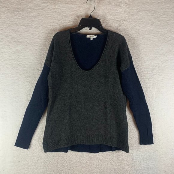 Madewell Kimball‎ Colorblock Women's Alpaca Wool Sweater Gray Navy Size S 8636 - Picture 1 of 8